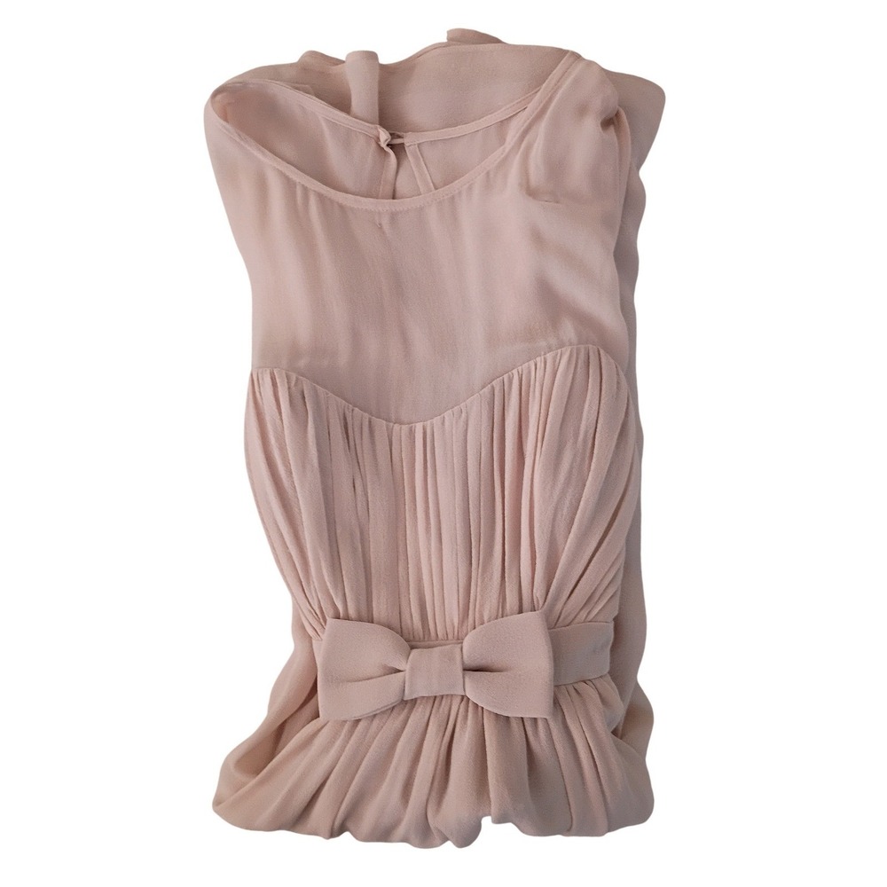 Elana Beau NWT‎ Pleated Bow Waist Dress Beige Sleeveless Midi Luxe Party $220 - Picture 4 of 11